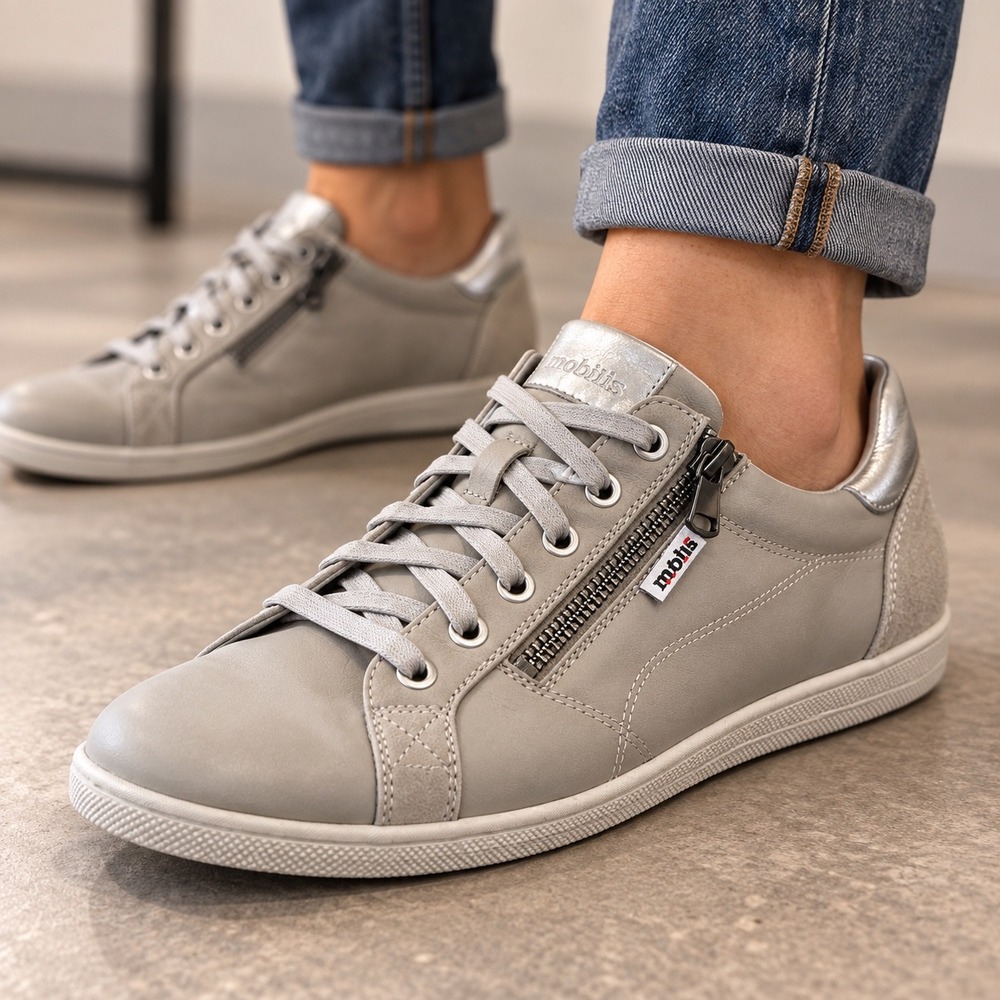 Mephisto Mobils Gray Leather Side Zip Orthopedic Sneakers Womens 8.5 EUR 6